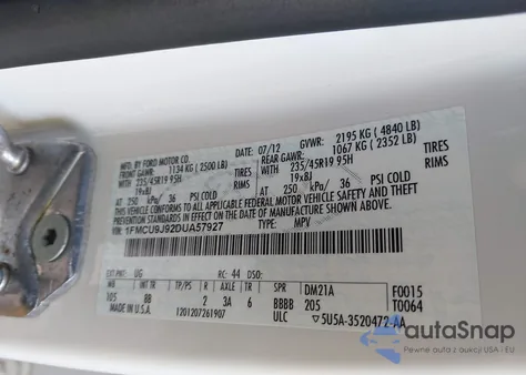 2013 Ford Escape Titanium z USA, uszkodzony, nr VIN 1FMCU9J92DUA57927